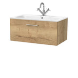 nuie lux Kivo Autumn Oak Wall Hung 1-Drawer Unit & Stone Basin 1TH