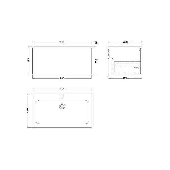 nuie lux Kivo Autumn Oak Wall Hung 1-Drawer Unit & Stone Basin 1TH