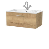 nuie lux Kivo Autumn Oak Wall Hung 1-Drawer Unit & Stone Basin 1TH