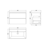 nuie lux Kivo 800mm Autumn Oak 2 Drawer Wall Hung Vanity Unit With 1 Tap Hole Basin