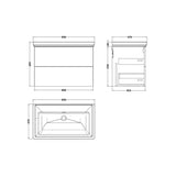 nuie lux Kivo 800mm Autumn Oak 2 Drawer Wall Hung Vanity Unit With Fireclay Basin