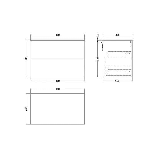 nuie lux Kivo Autumn Oak 2 Drawer Wall Hung Vanity Unit With Black Pietra Marble Laminate Worktop