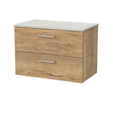 nuie lux Kivo 800mm Autumn Oak 2 Drawer Wall Hung Vanity Unit With Slate Grey Worktop