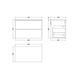 nuie lux Kivo 800mm Autumn Oak 2 Drawer Wall Hung Vanity Unit With Slate Grey Worktop