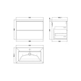 nuie lux Kivo 800mm Autumn Oak 2 Drawer Wall Hung Vanity Unit With 1 Tap Hole Fireclay Basin