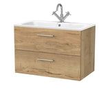 nuie lux Kivo Autumn Oak Wall Hung 2-Drawer Unit & Stone Basin 1TH