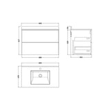 nuie lux Kivo Autumn Oak 2 Drawer Wall Hung Vanity Unit With 1 Tap Hole Marble Worktop