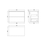 nuie lux Kivo Autumn Oak 2 Drawer Wall Hung Vanity Unit With Co-ordinating Worktop