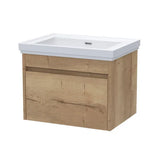 nuie lux Loftwood Autumn Oak 1 Drawer Wall Hung Vanity Unit With Fireclay Basin
