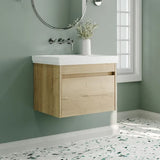 nuie lux Loftwood Autumn Oak 1 Drawer Wall Hung Vanity Unit With Fireclay Basin