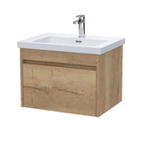 nuie lux Loftwood Autumn Oak 1 Drawer Wall Hung Vanity Unit With 1 Tap Hole Fireclay Basin