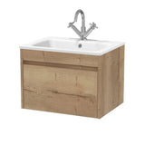 Nuie Lux Loftwood Autumn Oak Wall Hung 1-Drawer Unit & Stone Basin 1TH