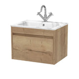 Nuie Lux Loftwood Autumn Oak 600mm Wall Hung 1-Drawer Unit & Stone Basin 1TH