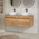 nuie lux Loftwood 1200mm Autumn Oak 2 Drawer Wall Hung Vanity Unit With Co-ordinating Worktop