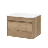 nuie lux Loftwood Autumn Oak 1 Drawer Wall Hung Vanity Unit With White Marble Worktop