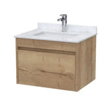 nuie lux Loftwood Autumn Oak 1 Drawer Wall Hung Vanity Unit With Basin With Marble Worktop