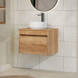 nuie lux Loftwood Autumn Oak 1 Drawer Wall Hung Vanity Unit With Co-ordinating Worktop