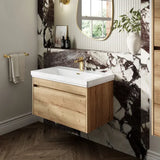 nuie lux Loftwood Autumn Oak 1 Drawer Wall Hung Vanity Unit With 1 Tap Hole Fireclay Basin