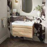 nuie lux Loftwood Autumn Oak 1 Drawer Wall Hung Vanity Unit With 1 Tap Hole Fireclay Basin