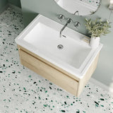 nuie lux Loftwood Autumn Oak 1 Drawer Wall Hung Vanity Unit With Fireclay Basin