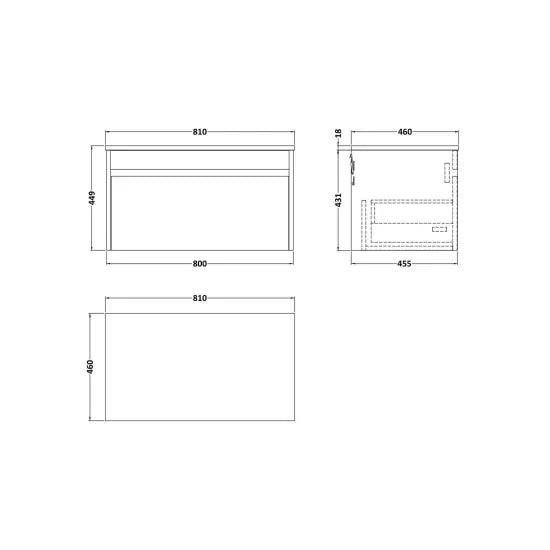 nuie lux Loftwood Autumn Oak 1 Drawer Wall Hung Vanity Unit With White Marble Worktop