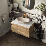nuie lux Loftwood Autumn Oak 1 Drawer Wall Hung Vanity Unit With White Marble Worktop