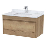 nuie lux Loftwood Autumn Oak 1 Drawer Wall Hung Vanity Unit With Basin With Marble Worktop