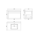 nuie lux Loftwood Autumn Oak 1 Drawer Wall Hung Vanity Unit With Basin With Marble Worktop
