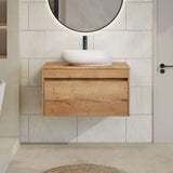 nuie lux Loftwood Autumn Oak 1 Drawer Wall Hung Vanity Unit With Co-ordinating Worktop