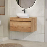 nuie lux Loftwood Autumn Oak 1 Drawer Wall Hung Vanity Unit With Co-ordinating Worktop