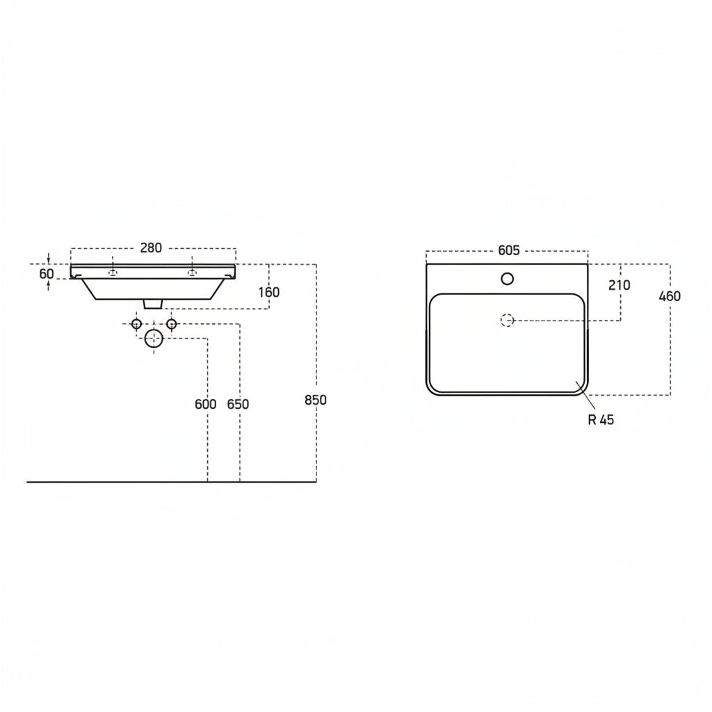 Kuba Wall Hung 1 Drawer vanity Unit & 1TH Basin