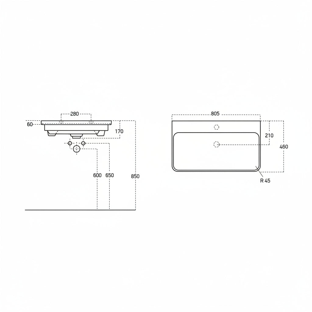 Kuba Wall Hung 1 Drawer vanity Unit & 1TH Basin