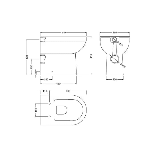 nuie choice Milo Round Comfort Height Back to Wall Toilet Pan