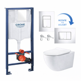Grohe cistern frame and white wall hung rimless toilet