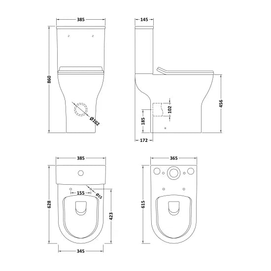 nuie Freya Rimless Close Coupled Toilet