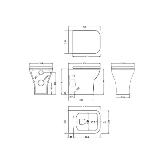 nuie Ava Round Back to Wall Toilet Pan With Seat