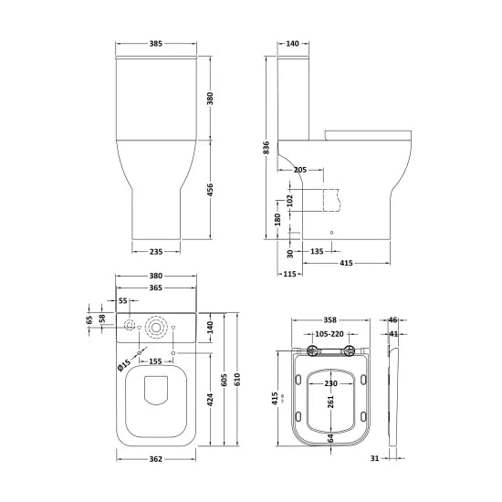 nuie Ava Rimless Comfort Height Close Coupled Toilet