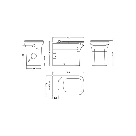 nuie Ava Square Back to Wall Pan With Soft Close Seat