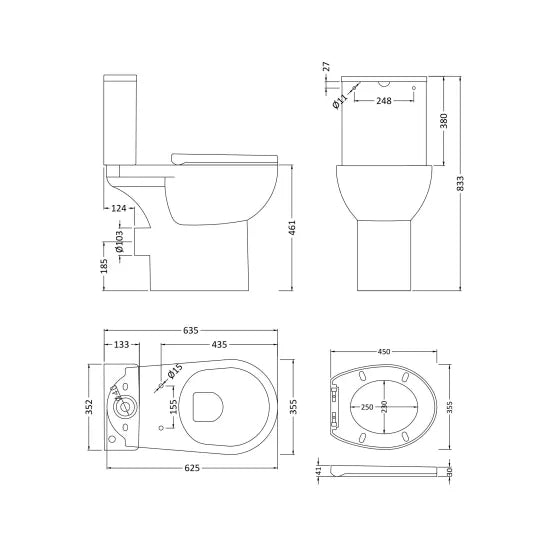nuie Fay Rimless Comfort Height Close Coupled Toilet With Soft Close Seat