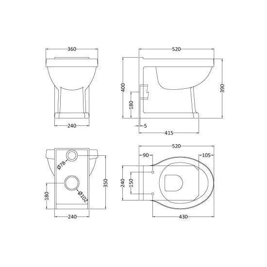 nuie Richmond Traditional Back to Wall Toilet Pan