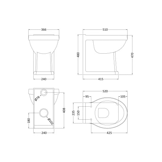 Old London Richmond Traditional Back to Wall Toilet Pan