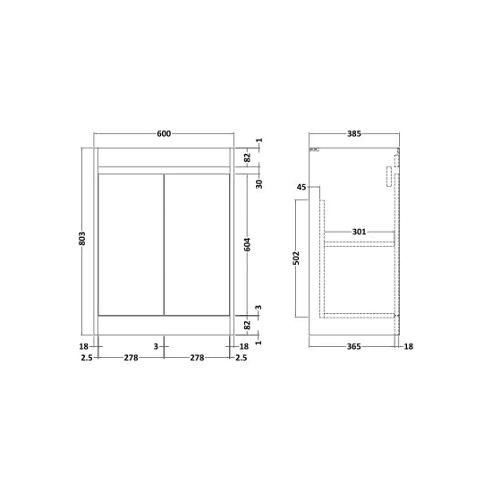 nuie Havana autumn oak 2 Door Floor Standing Vanity Unit