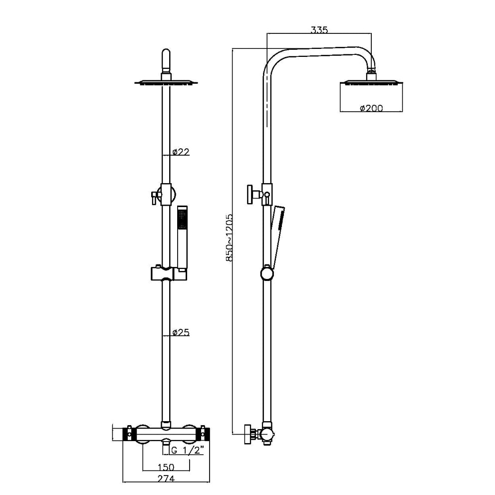 Core Round Rigid Riser Shower