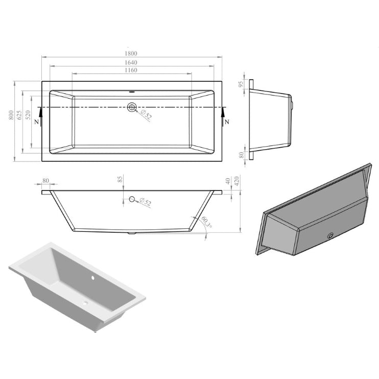Navarre Square Double End 0TH Bath w/Legs