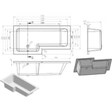 L-Shape 1700x700-850x410mm 0TH Shower Bath, Panel & Screen (RH)