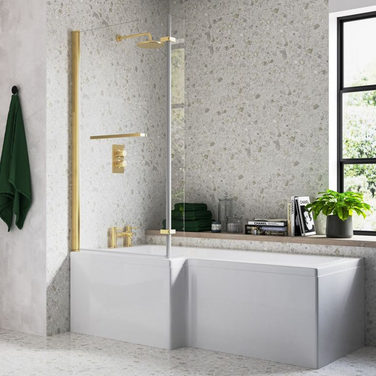 Navarre L Shape 1700x850x560mm 0TH Shower Bath Pack - Brushed Brass