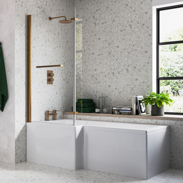 Navarre L Shape 1700x850x560mm 0TH Shower Bath Pack - Brushed Bronze