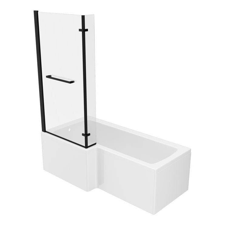 Navarre L Shape 1700x850x560mm 0TH Shower Bath Pack - Matt Black