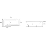Navarre L Shape 1700x850x560mm 0TH Shower Bath Pack - Brushed Brass