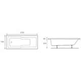 Ocala Straight 1700x750x550mm 0TH "C" Shower Bath w/Legs